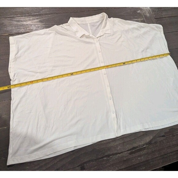 Eileen Fisher Washed Organic Cotton Poplin 3xl Classic Collar Short Shirt White - Picture 4 of 4